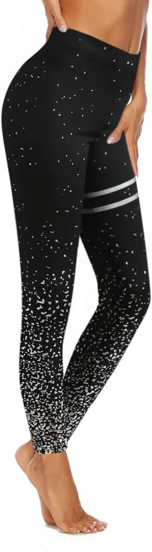 MRAFDGFB Sleep Slimmers Compression Leggings Plus Size Women Workout Silver Print Sports Yoga Pants Sexy Compression
