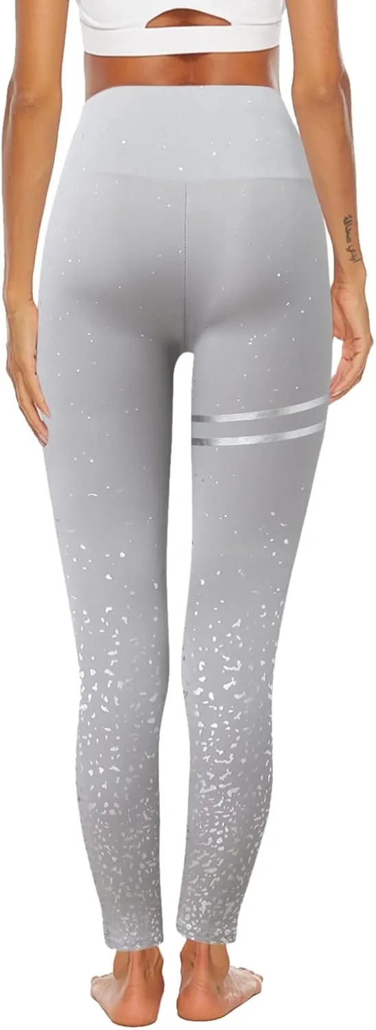 MRAFDGFB Sleep Slimmers Compression Leggings Plus Size Women Workout Silver Print Sports Yoga Pants Sexy Compression