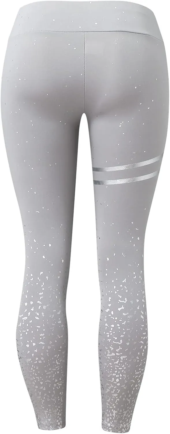 MRAFDGFB Sleep Slimmers Compression Leggings Plus Size Women Workout Silver Print Sports Yoga Pants Sexy Compression