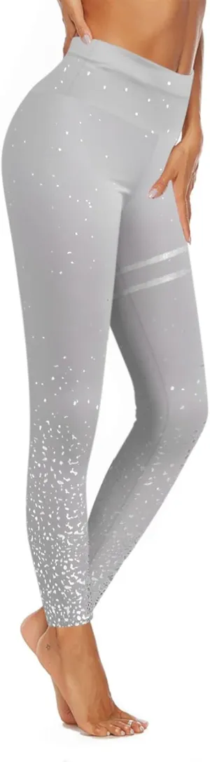MRAFDGFB Sleep Slimmers Compression Leggings Plus Size Women Workout Silver Print Sports Yoga Pants Sexy Compression