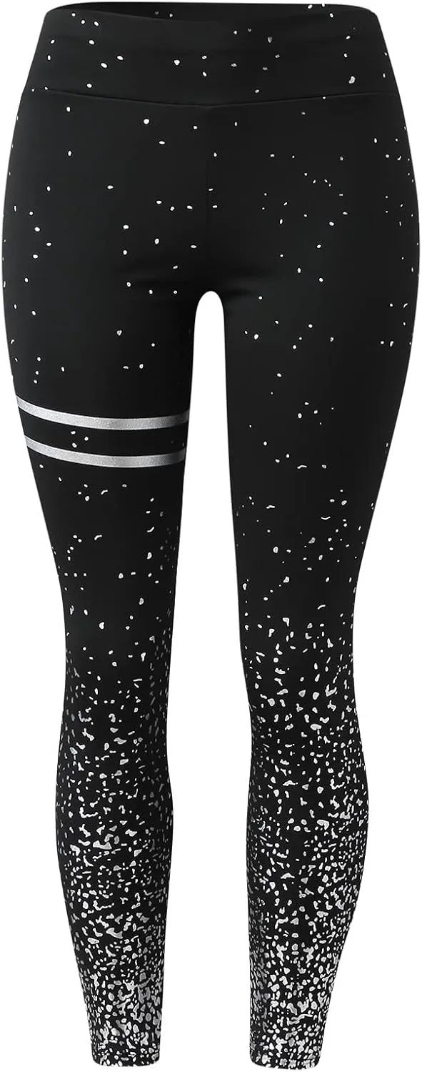 MRAFDGFB Sleep Slimmers Compression Leggings Plus Size Women Workout Silver Print Sports Yoga Pants Sexy Compression