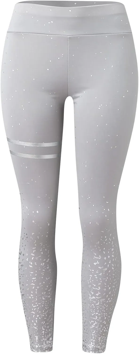 MRAFDGFB Sleep Slimmers Compression Leggings Plus Size Women Workout Silver Print Sports Yoga Pants Sexy Compression