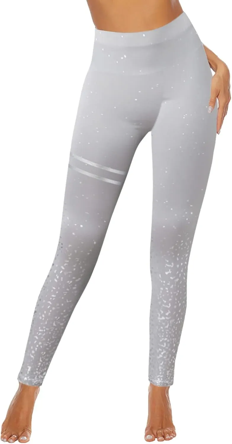 MRAFDGFB Sleep Slimmers Compression Leggings Plus Size Women Workout Silver Print Sports Yoga Pants Sexy Compression