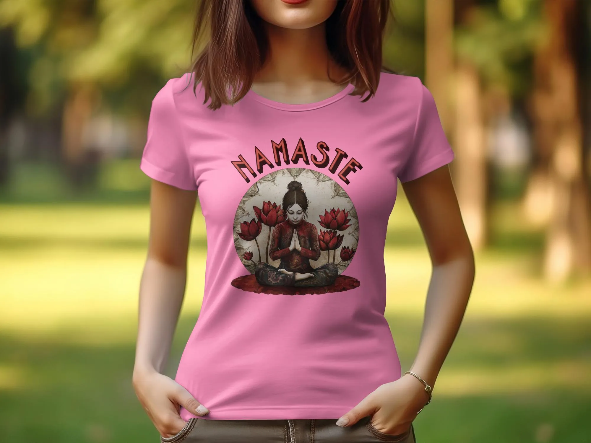 Namaste Yoga Design T Shirt for Women, Zen Tee with Lotus Flower Artwork, Meditative Pose T Shirt, Mindfulness Womens Tee #13