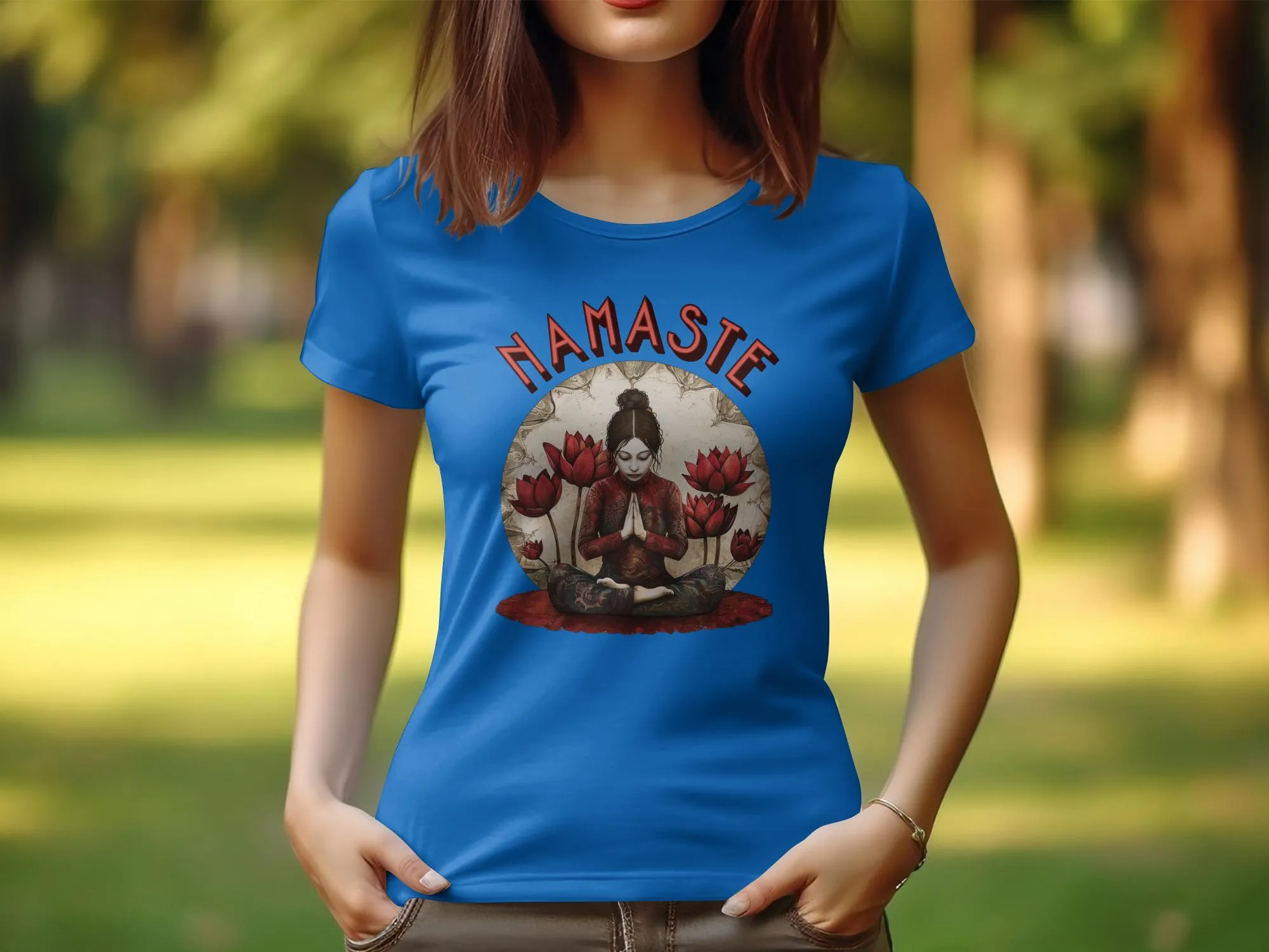 Namaste Yoga Design T Shirt for Women, Zen Tee with Lotus Flower Artwork, Meditative Pose T Shirt, Mindfulness Womens Tee #13