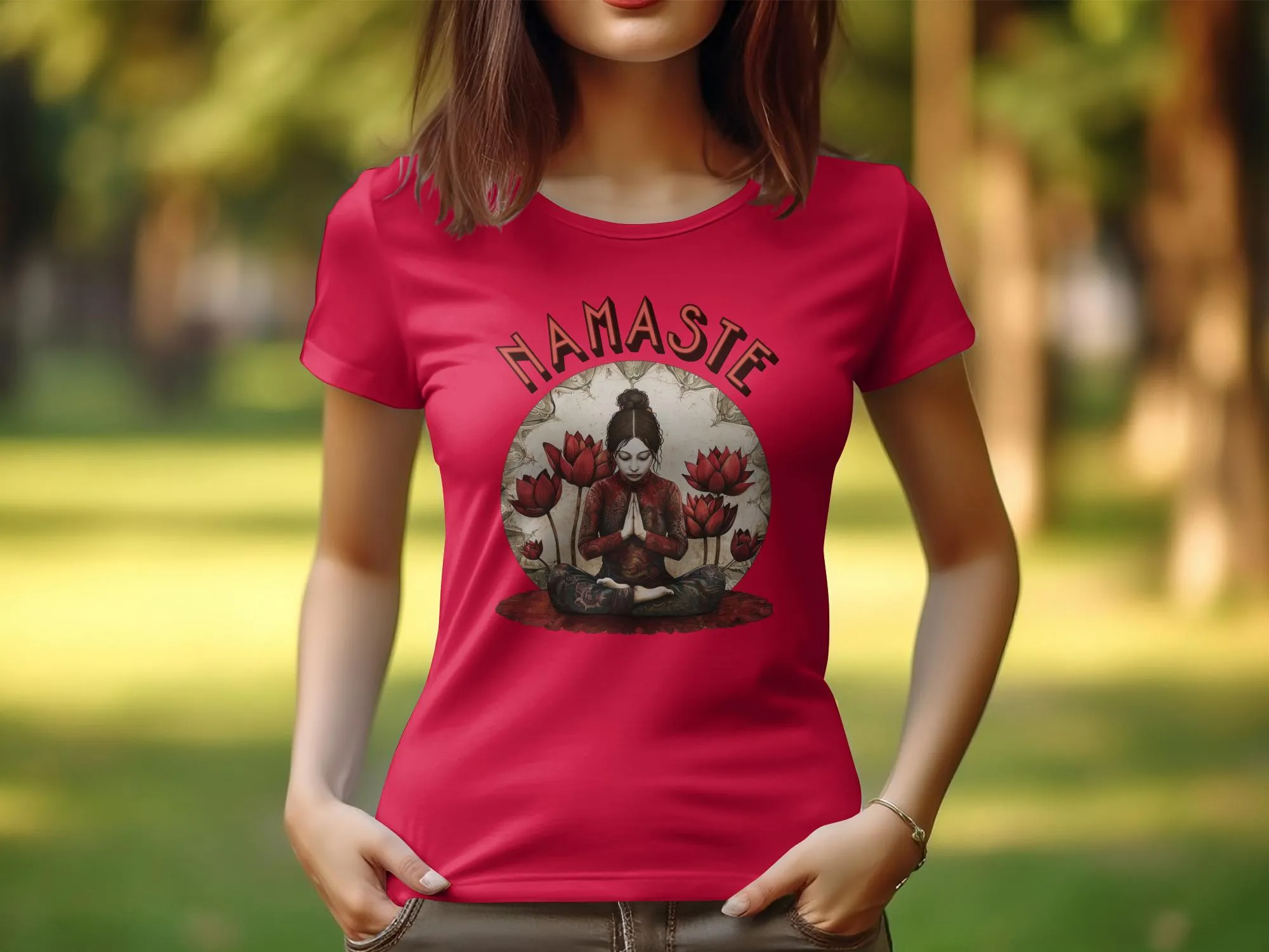 Namaste Yoga Design T Shirt for Women, Zen Tee with Lotus Flower Artwork, Meditative Pose T Shirt, Mindfulness Womens Tee #13