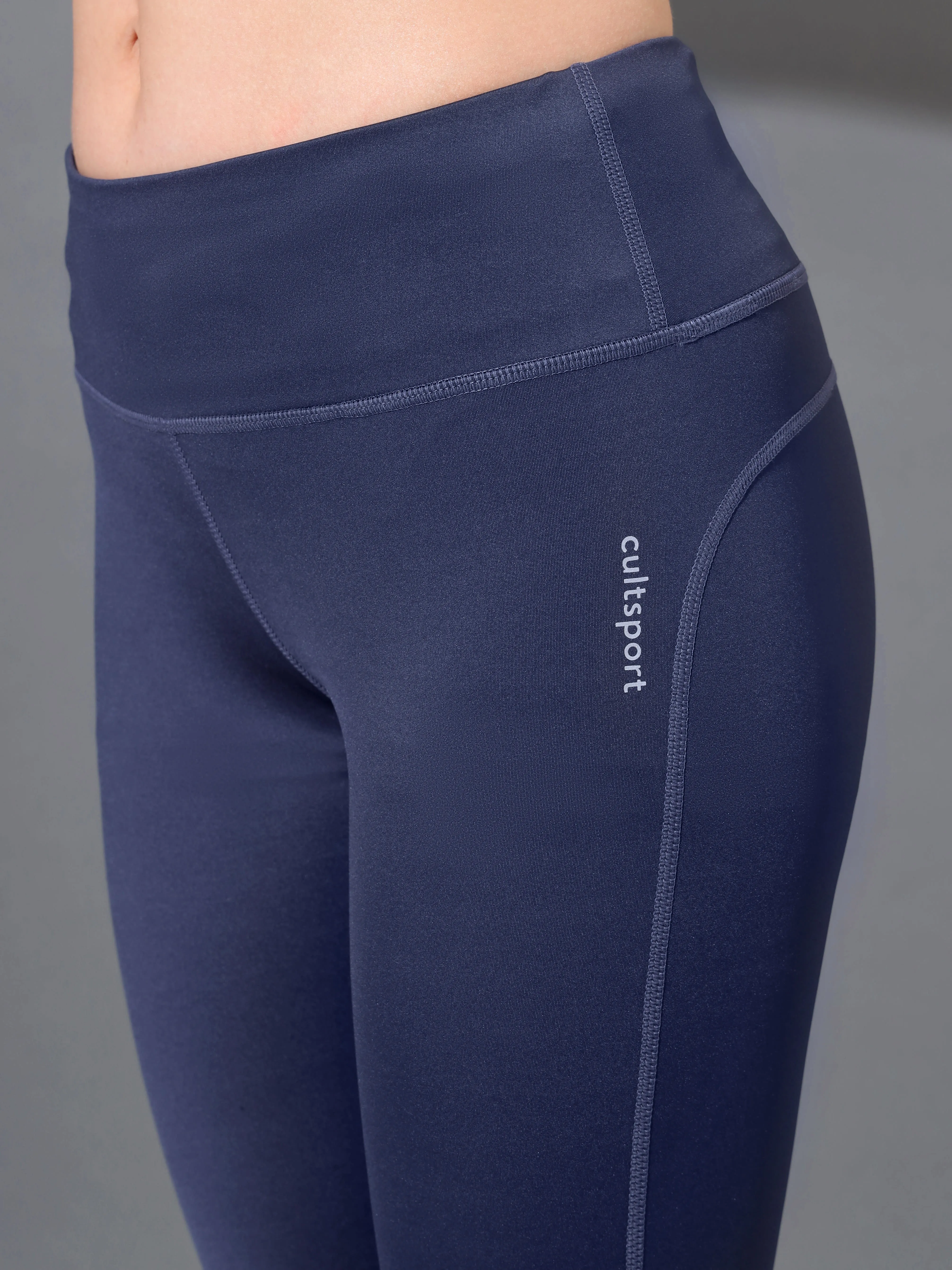 Navy High Waist Solid Workout Tights