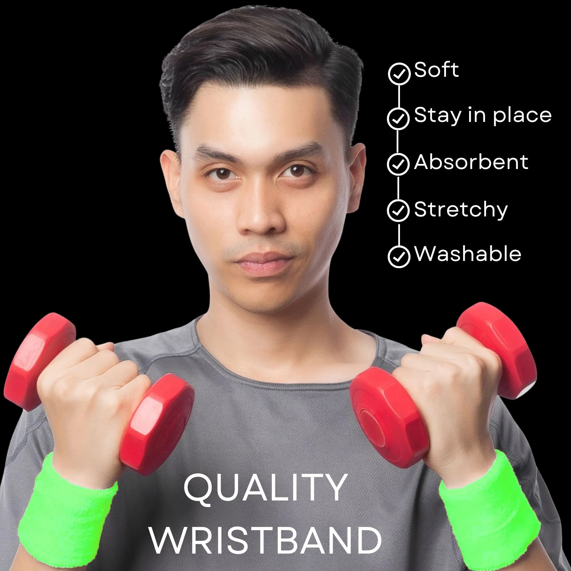 Neon Green Wrist Sweatbands - 2 Pack