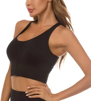 New Abilly Women's Zip Front Sports Bra Comfortable Racerback Workout Yoga Bra with Removable Pads, black, Sz XL