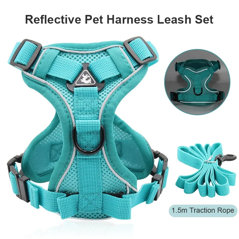 New Dog Harness for Small Meduim Dogs Cats No Pull Reflective Pet Chest Vest Traction Leash Set Adjustable Outdoors Pet Harness