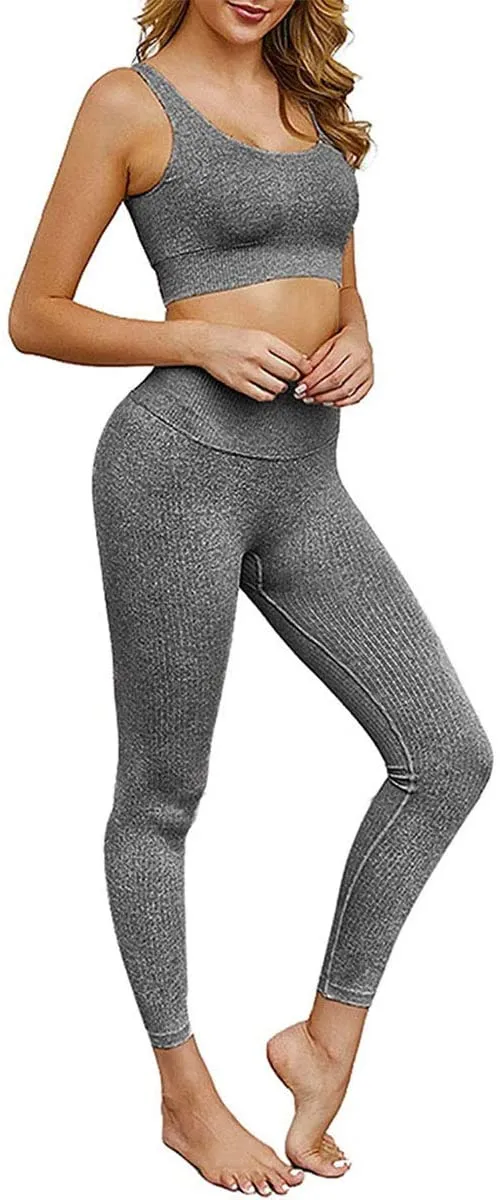 New Jetjoy Beaufident Women's Legging Workout Set Active 2 Pieces Yoga Leggings with Padded Sports Bra, Grey, Sz M!