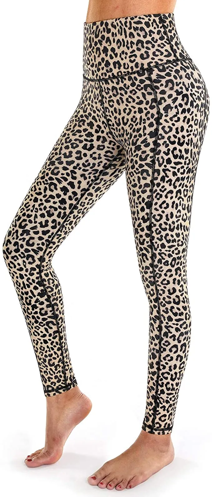 New OUGES Ultra soft Running Workout Leggings for Women High Waisted Yoga Pants with Pockets, Leopard, Sz S!