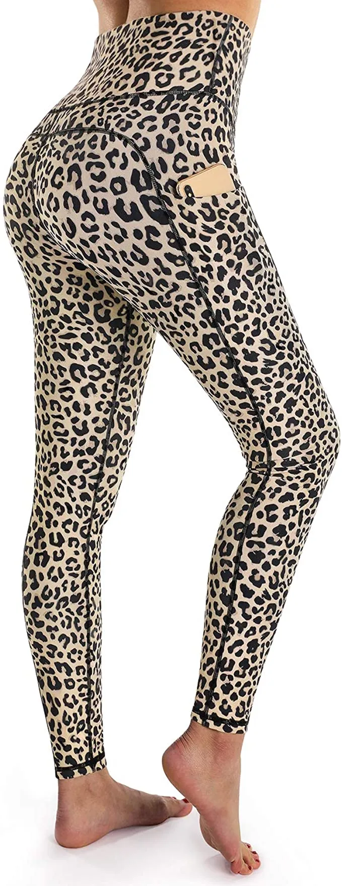New OUGES Ultra soft Running Workout Leggings for Women High Waisted Yoga Pants with Pockets, Leopard, Sz S!