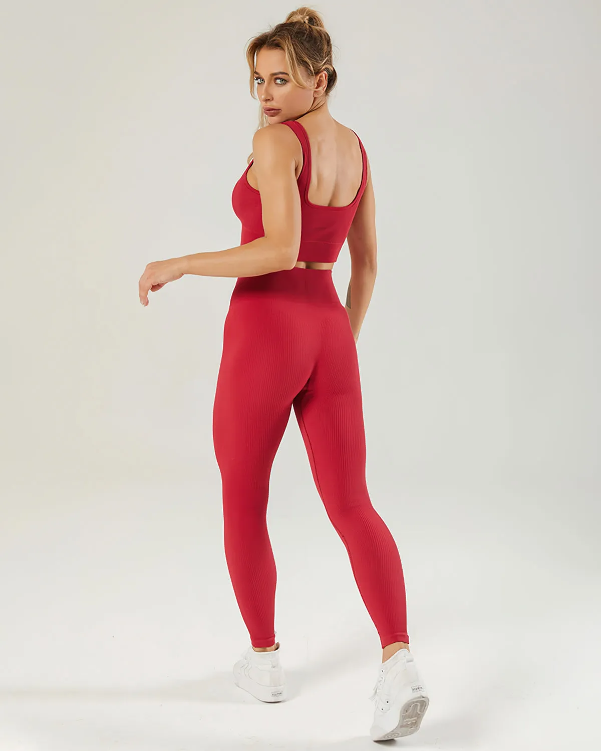 Nieve Ribbed Seamless Leggings - Cardinal