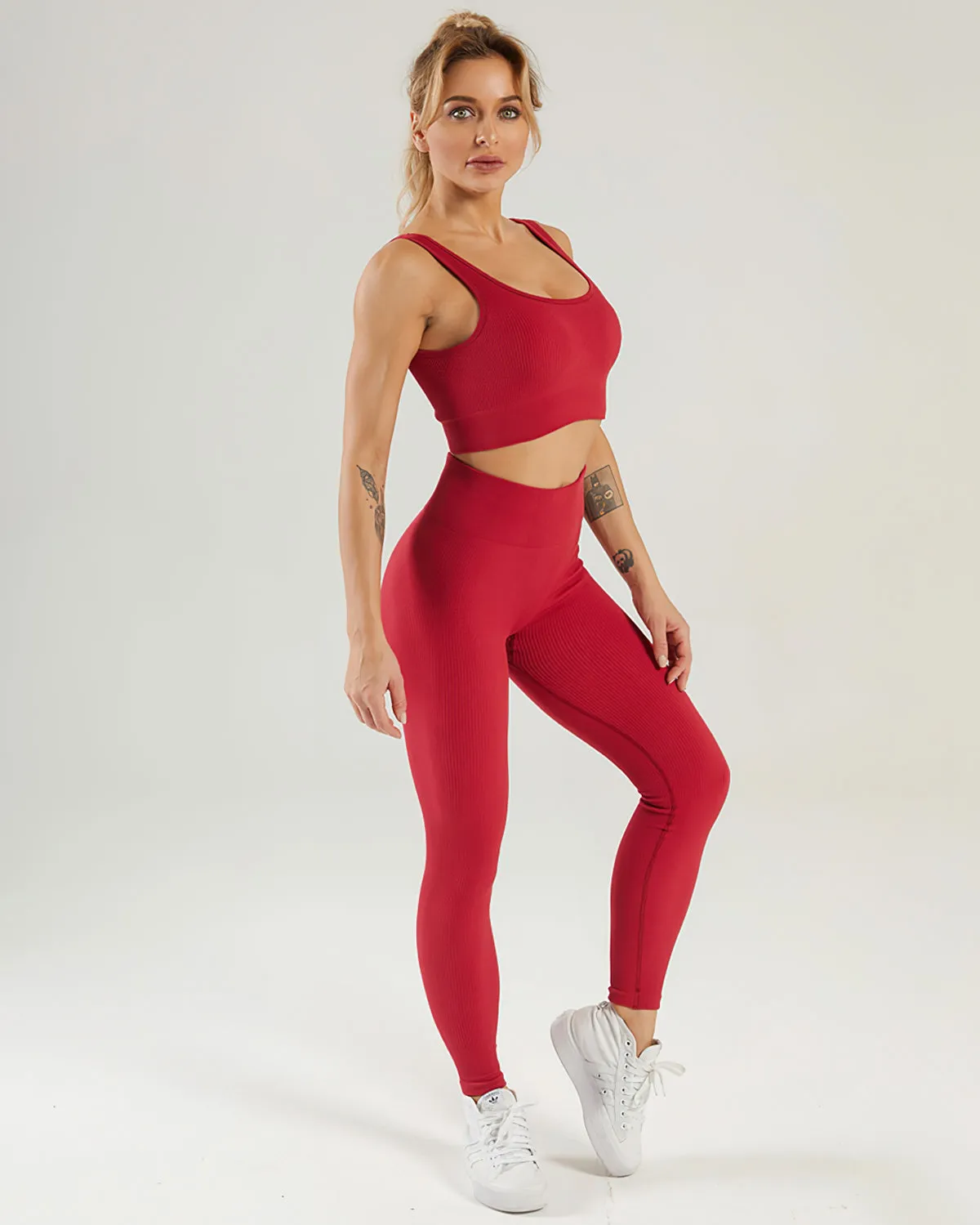 Nieve Ribbed Seamless Leggings - Cardinal