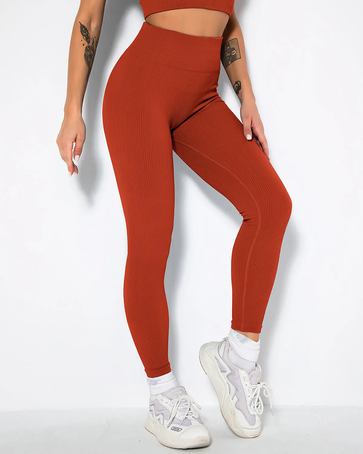 Nieve Ribbed Seamless Leggings - Dark Red