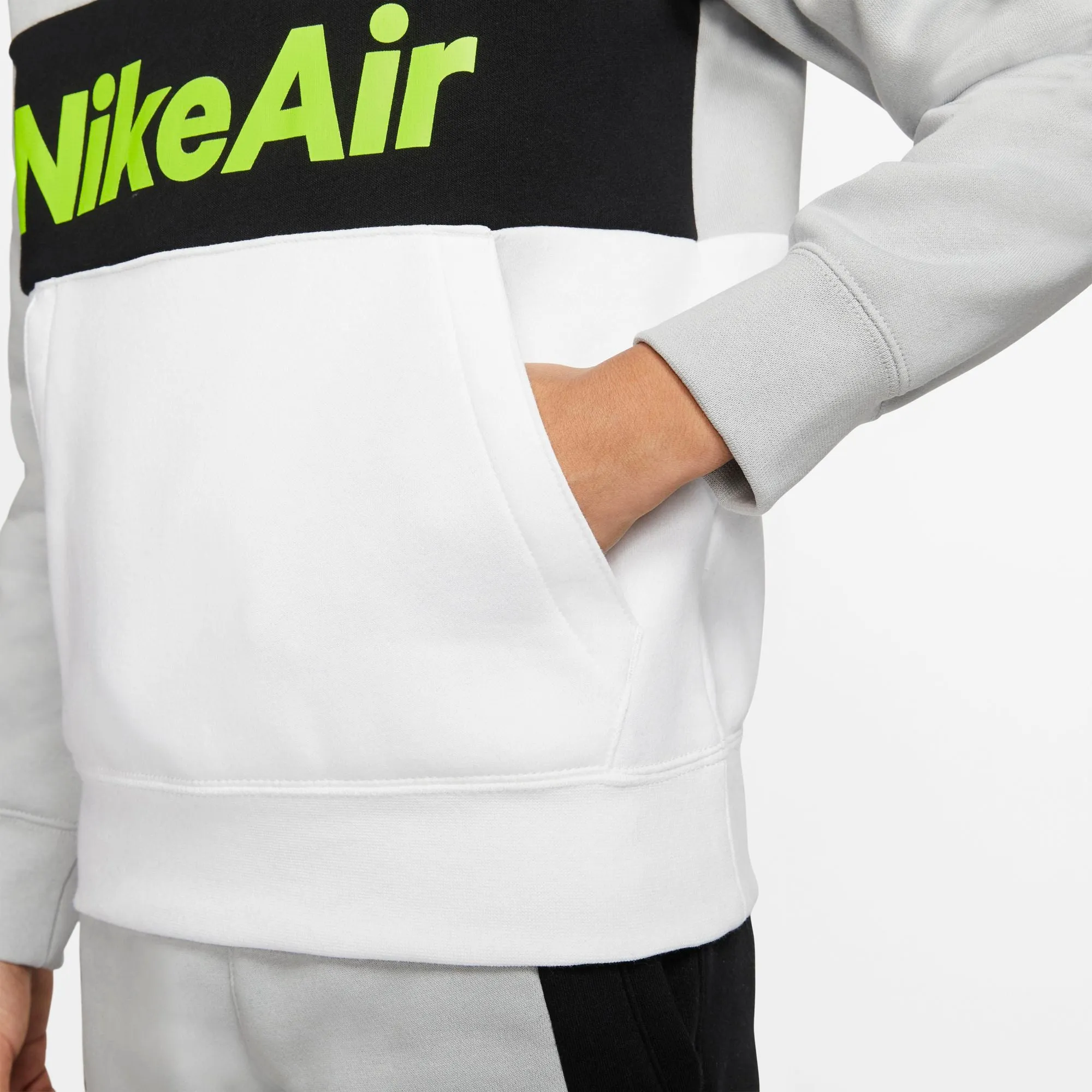 Nike Kids Air Pullover Fleece Hoodie - Light Smoke Grey/White/Black/Volt