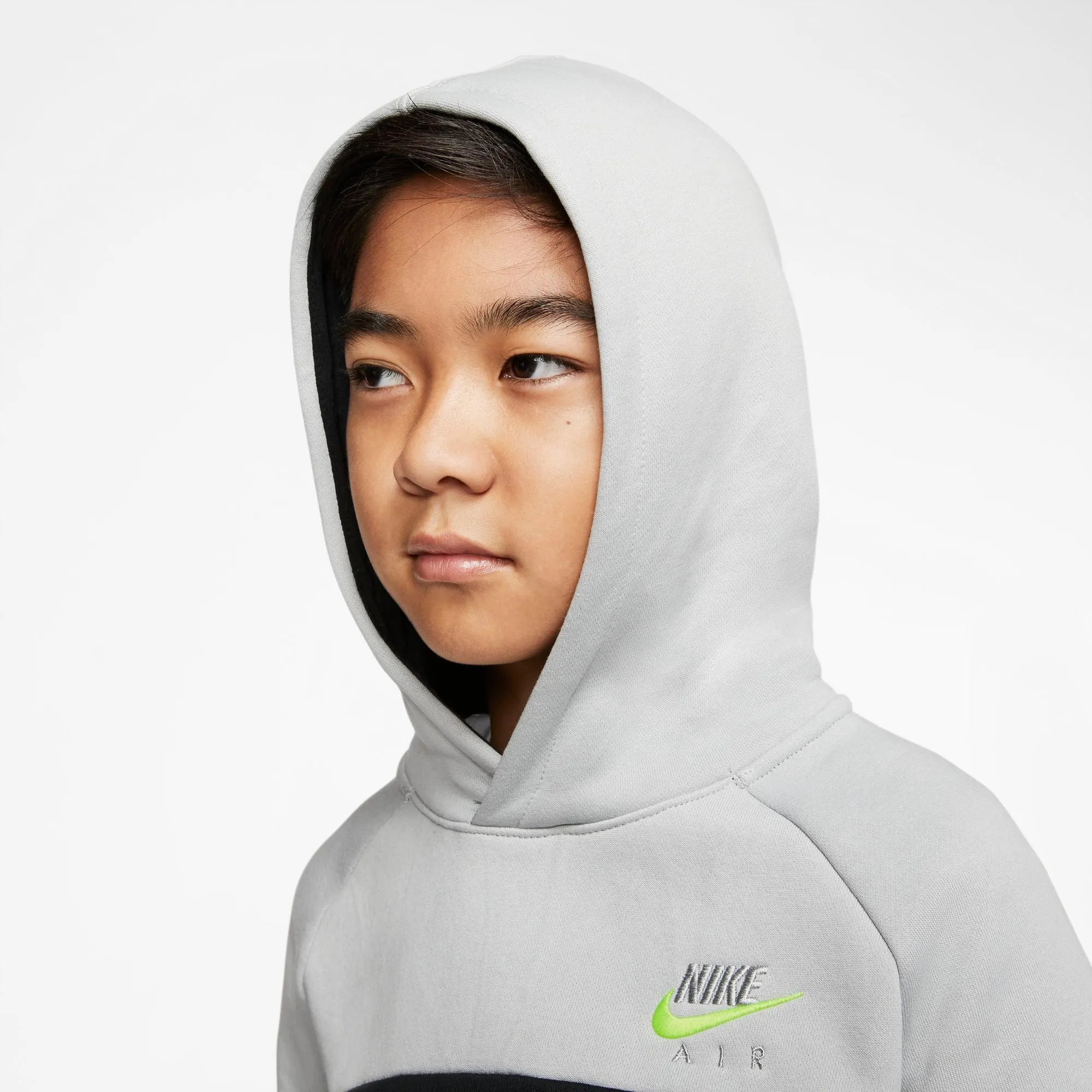 Nike Kids Air Pullover Fleece Hoodie - Light Smoke Grey/White/Black/Volt
