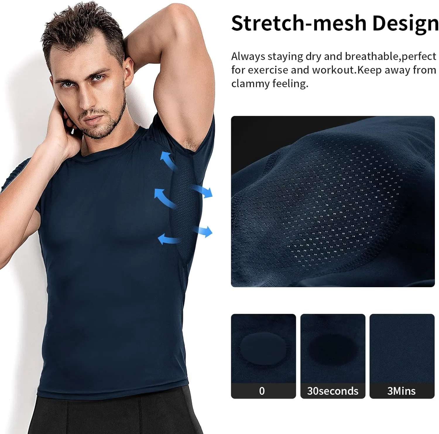 Niksa Men's Compression Shirts 3/5 Pack,Short Sleeve Athletic Compression Tops Cool Dry Workout T Shirt