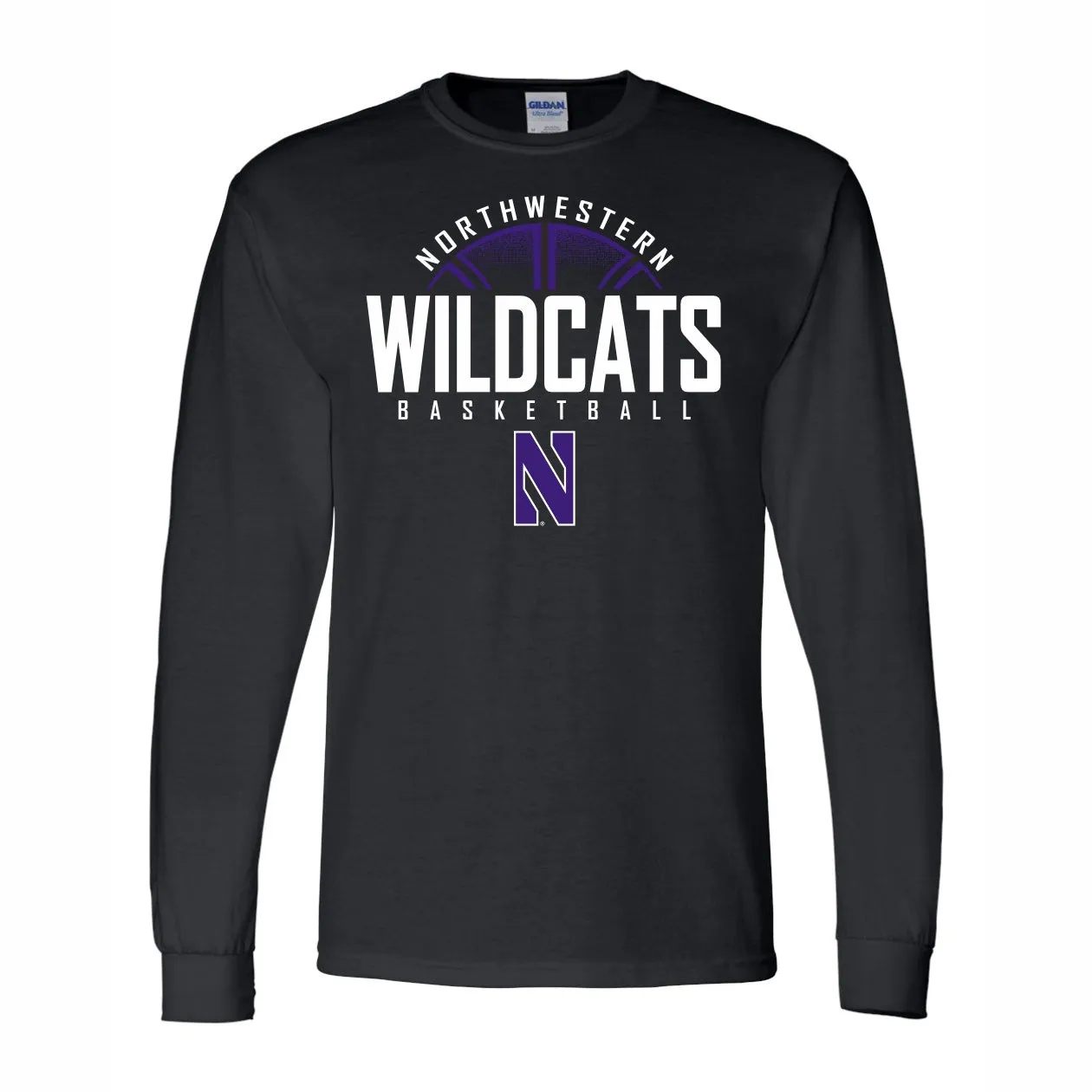 Northwestern Basketball Men's Black Long-Sleeve Tee