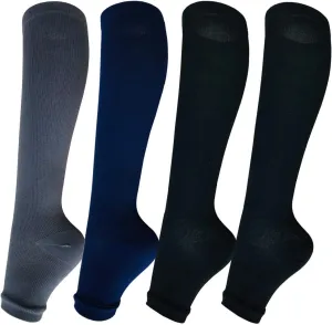 Open Toe Compression Socks for Women Men 15-20 mmHg 4 Pairs Toeless Footless Socks Compression