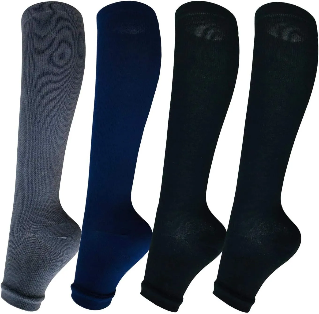 Open Toe Compression Socks for Women Men 15-20 mmHg 4 Pairs Toeless Footless Socks Compression
