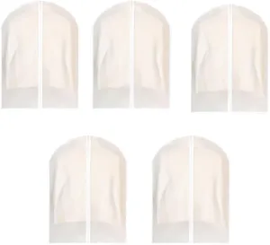 Pack of 5 60.80 cm Garment Bag Clear Plastic Breathable Clothes Bags Cover for Clothing Storage Suits Dress Dance Zip Breathable