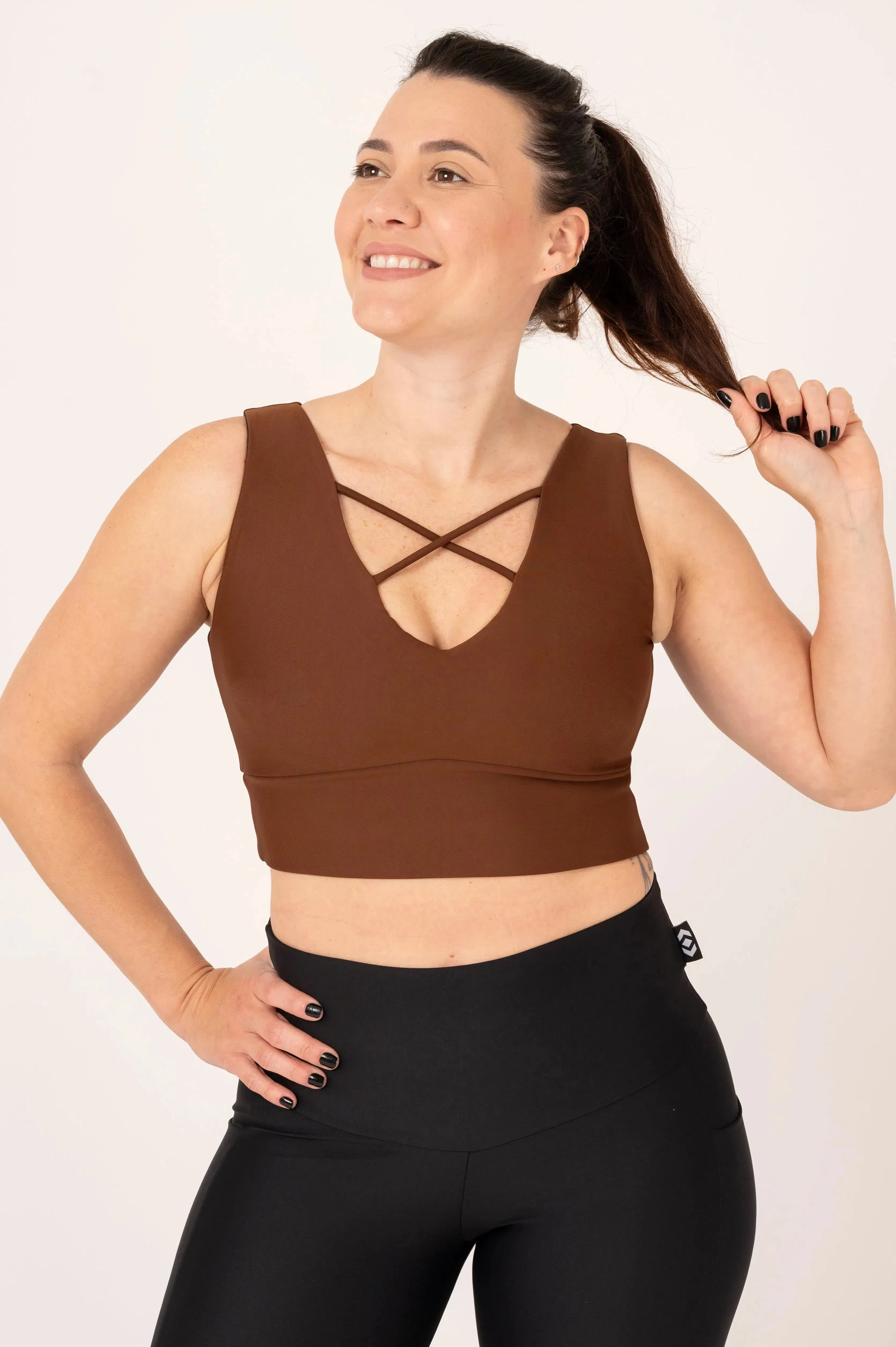 Performance Reversible Comfort Crop Top - Chocolate