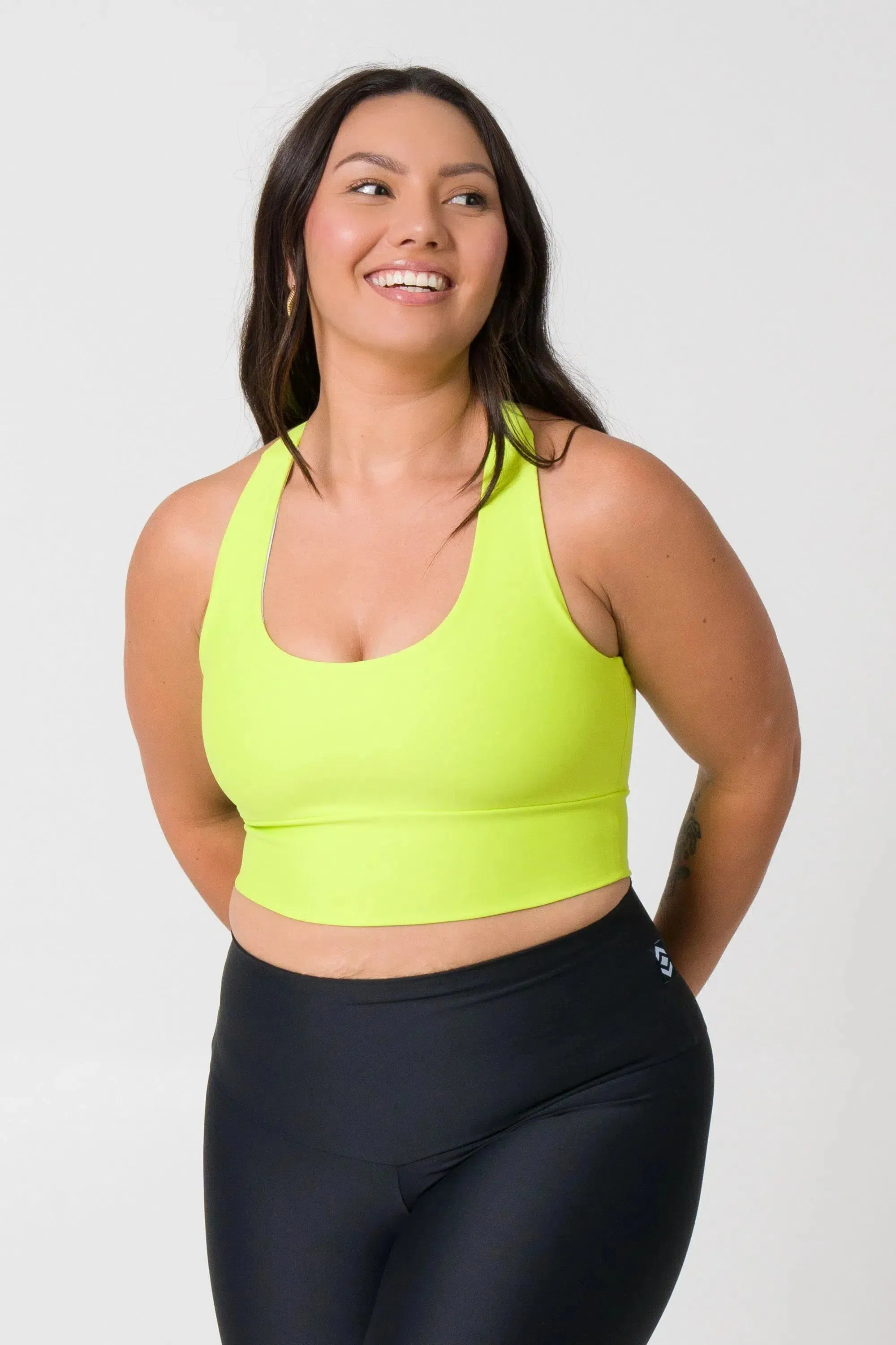 Performance T Back Comfort Crop Top - Neon Yellow