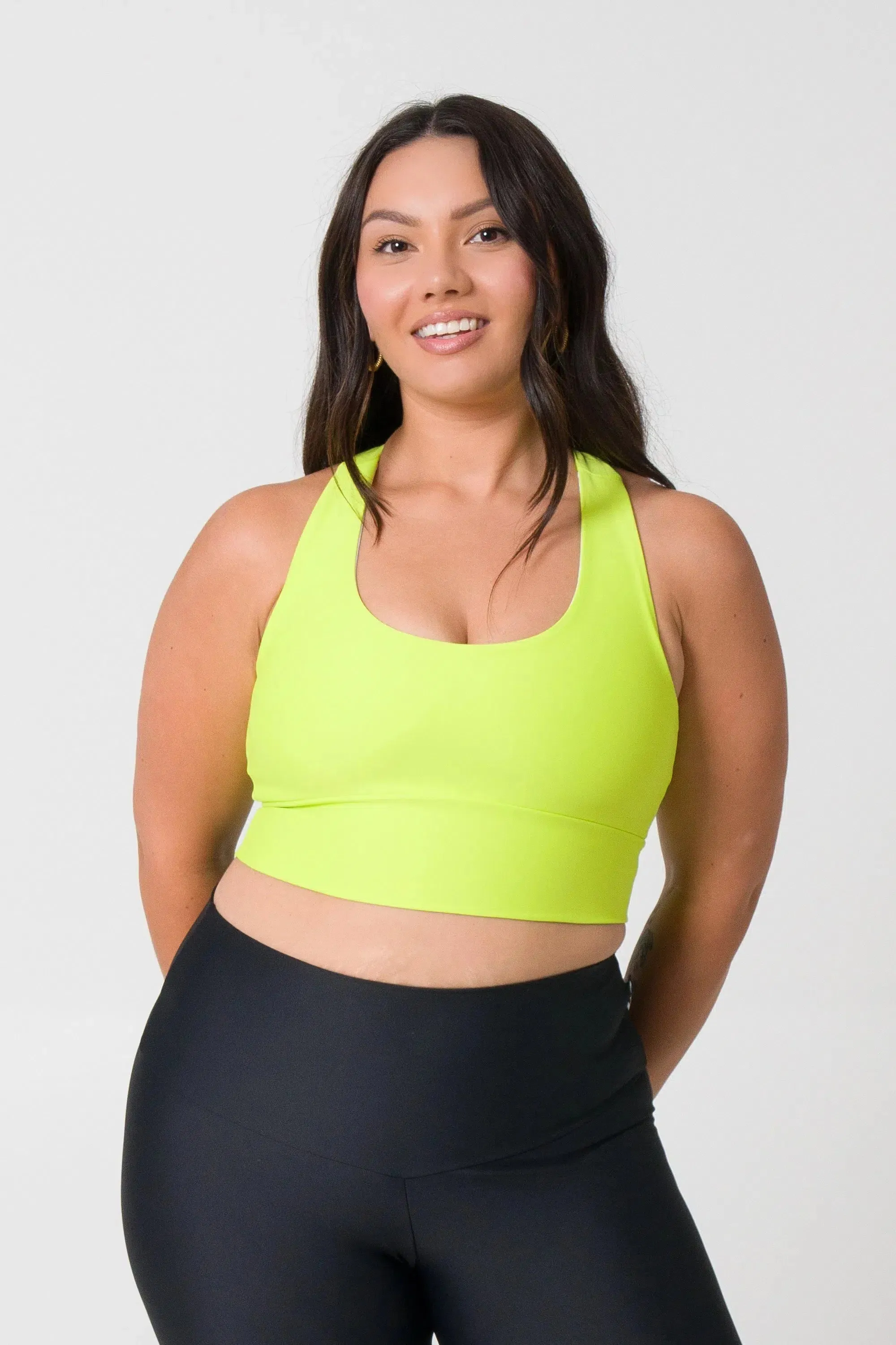 Performance T Back Comfort Crop Top - Neon Yellow