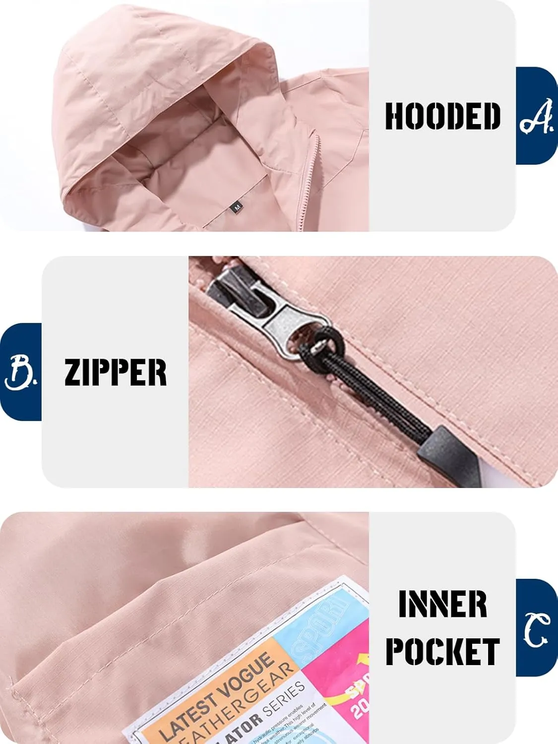 Personalized Women's Waterproof Rain Jacket Custom Lightweight Raincoat Hooded Outdoor Softshell Windbreaker