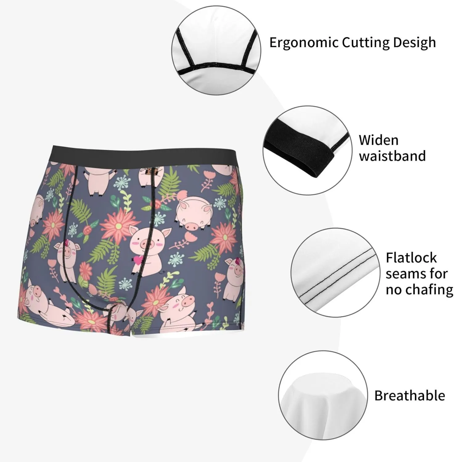 Pigs Print Boxer Briefs For Men Breathable Underwear-