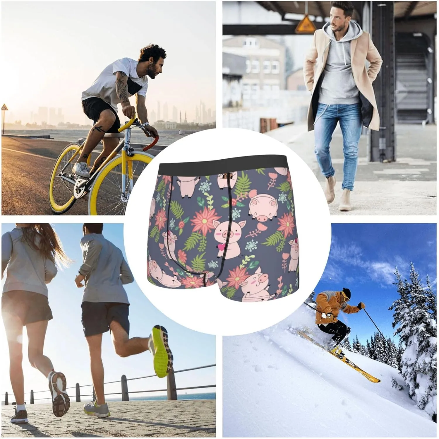 Pigs Print Boxer Briefs For Men Breathable Underwear-