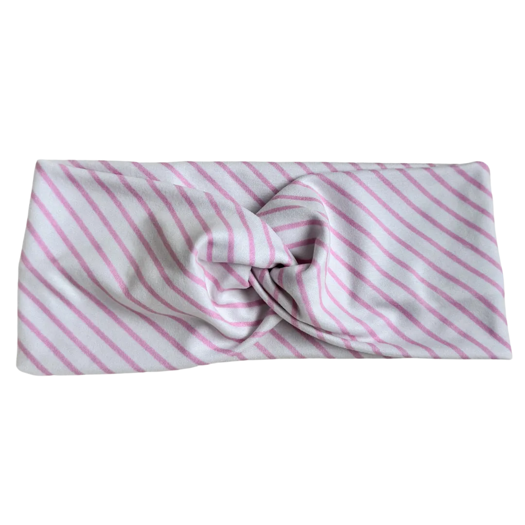 Pink Skinny Stripes Twisted Workout Headband