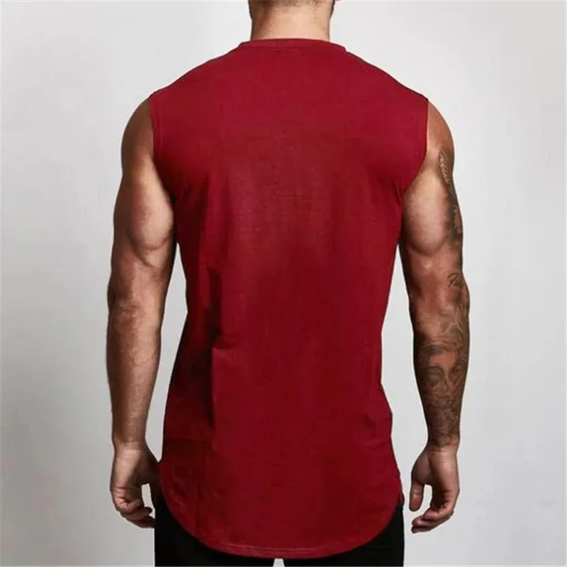 Plain Cotton V-neck Fitness Tank Top Men Summer