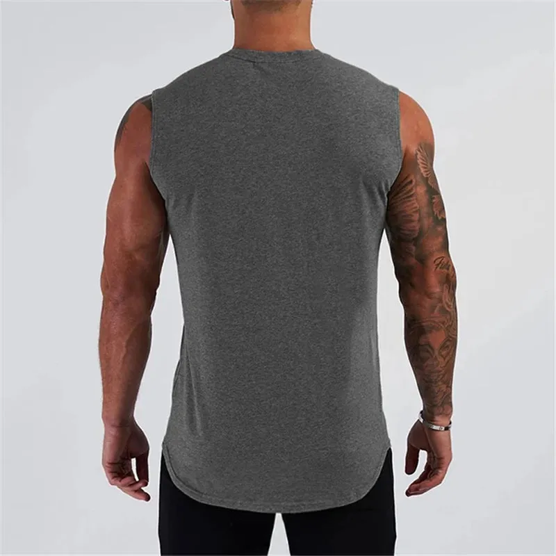 Plain Cotton V-neck Fitness Tank Top Men Summer