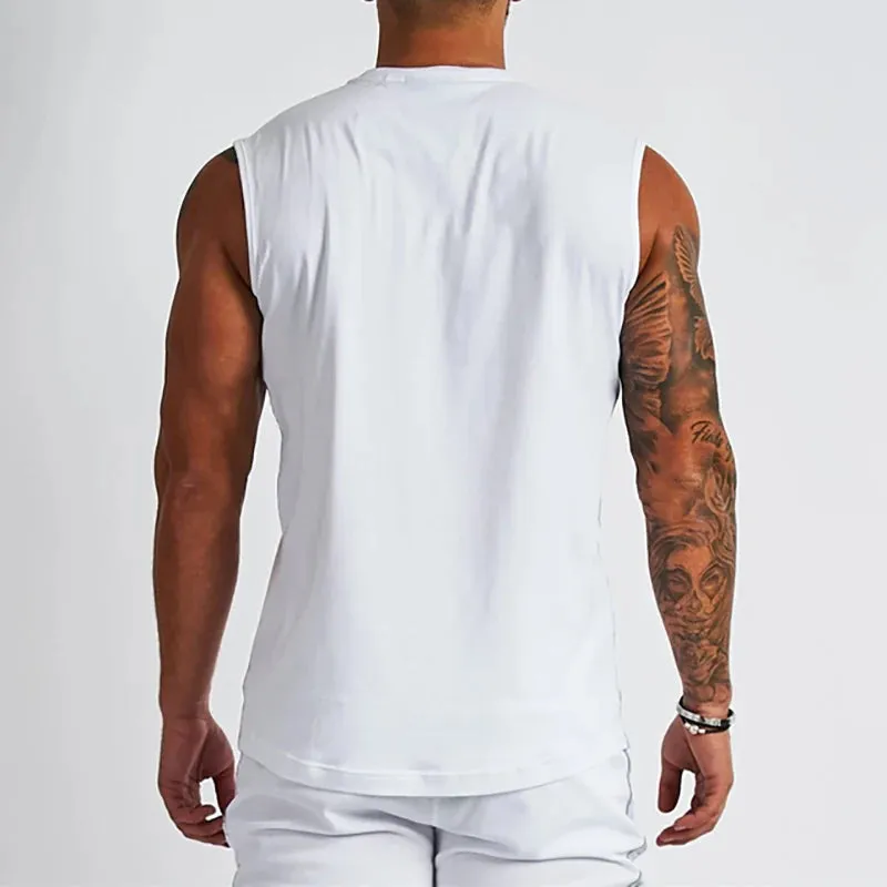 Plain Cotton V-neck Fitness Tank Top Men Summer