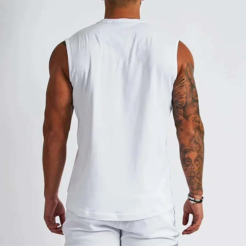 Plain Cotton V-neck Fitness Tank Top Men Summer