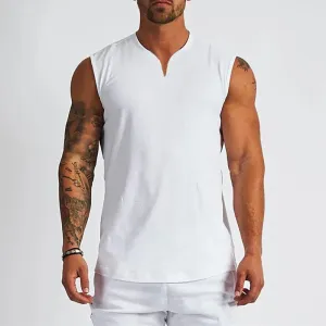 Plain Cotton V-neck Fitness Tank Top Men Summer