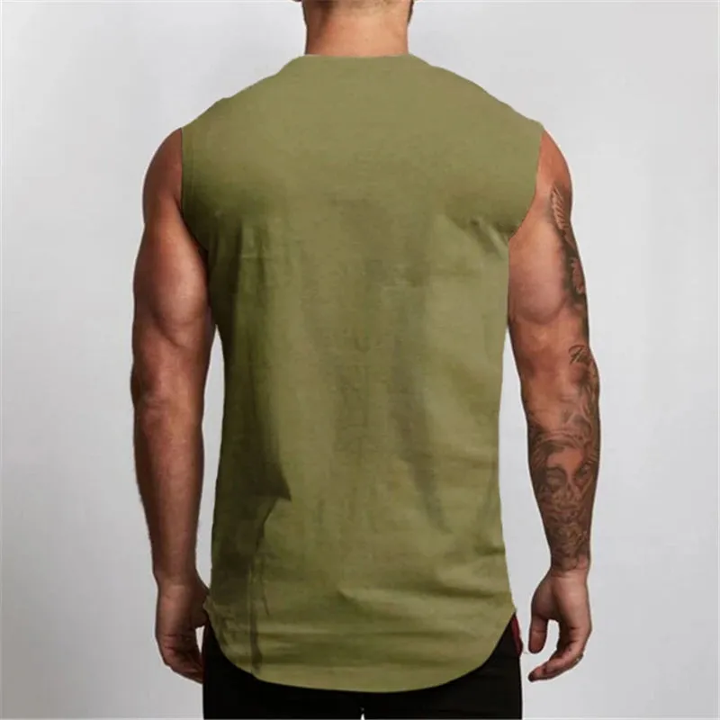 Plain Cotton V-neck Fitness Tank Top Men Summer
