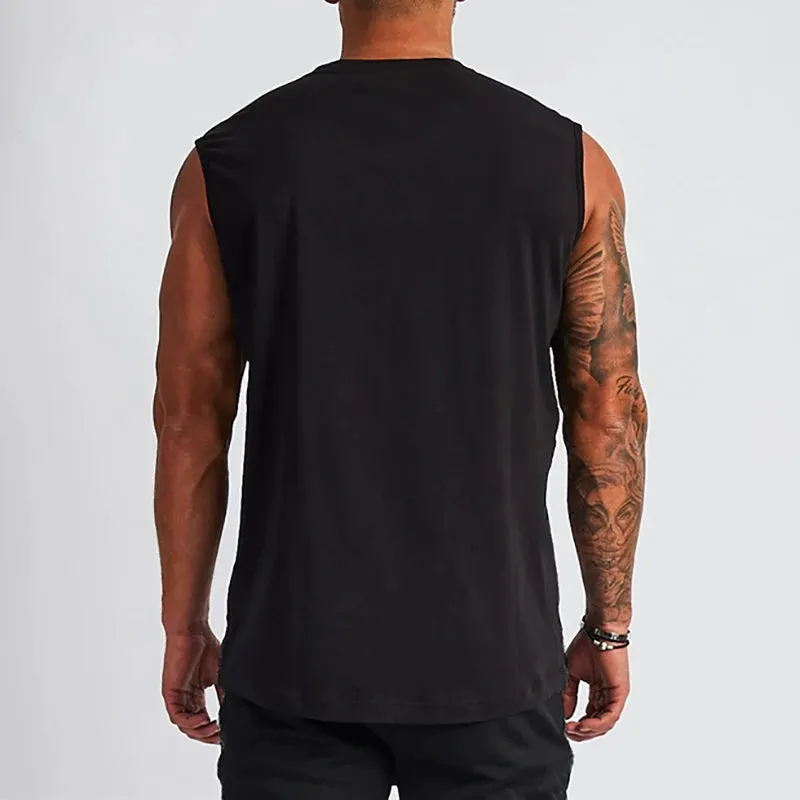 Plain Cotton V-neck Fitness Tank Top Men Summer