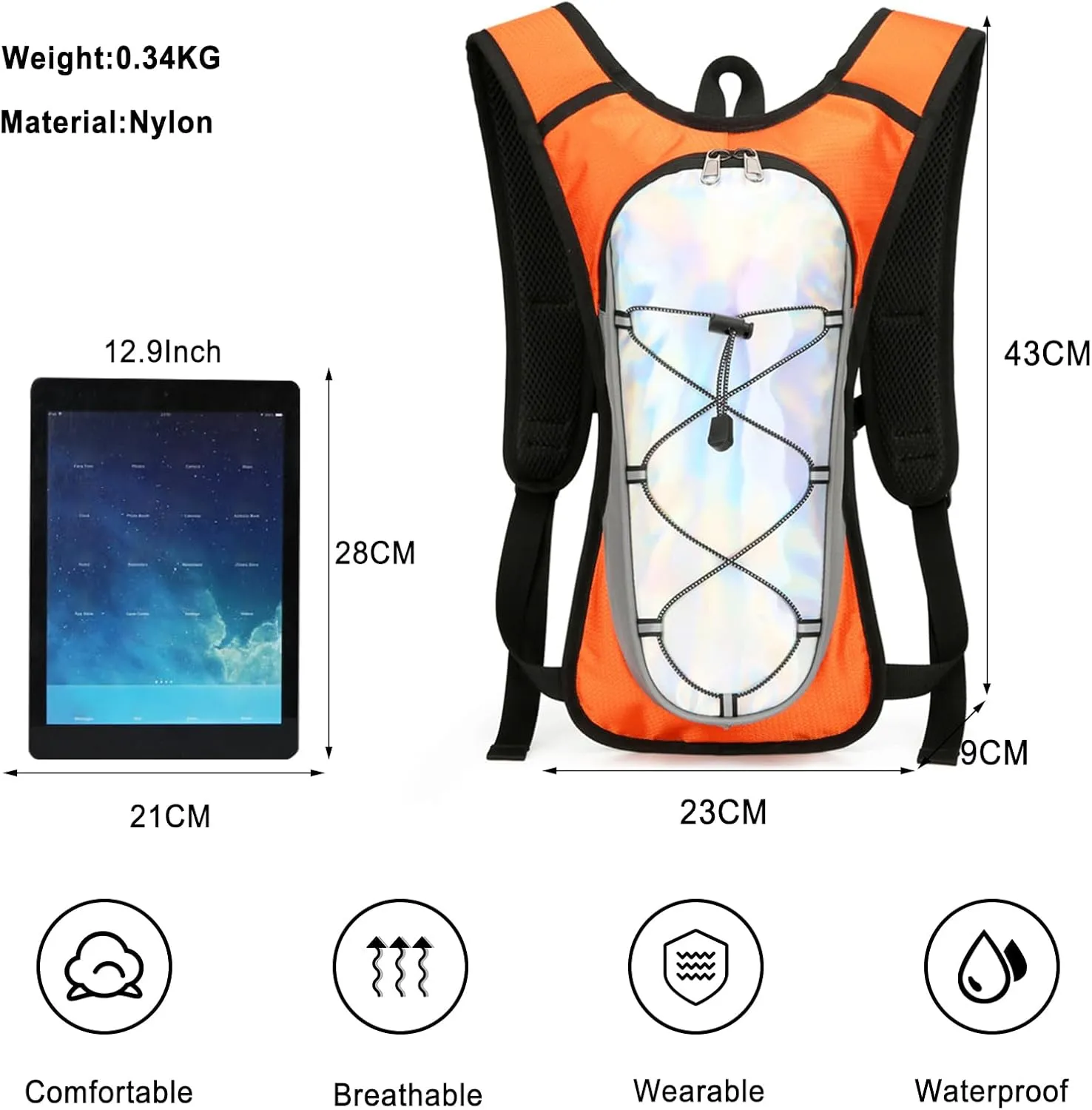 PORRASSO Cycling Hydration Backpack Running Rucksack Breathable Daypack