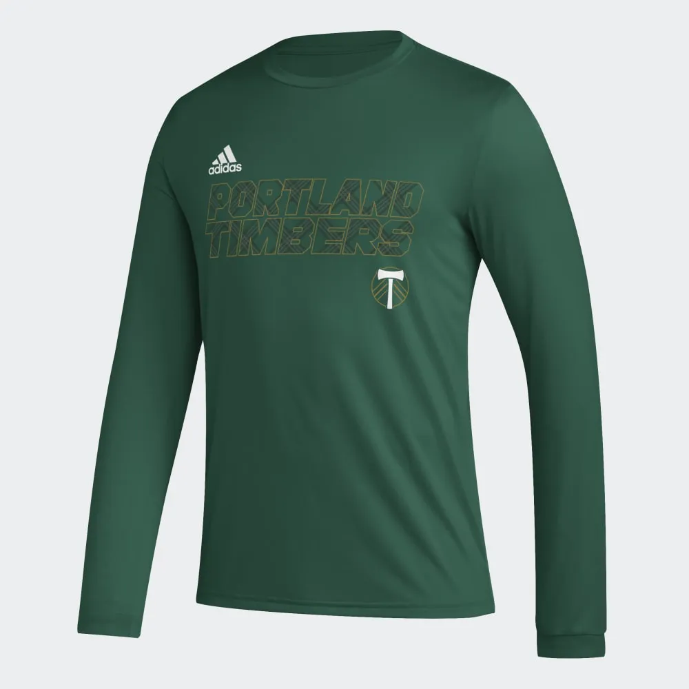 PORTLAND TIMBERS FC MEN'S LONG SLEEVE PLAID SCRIPT TEE