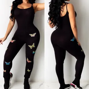 Printed Butterfly Pattern Yoga Sexy Hip-Lifting Sling Jumpsuit