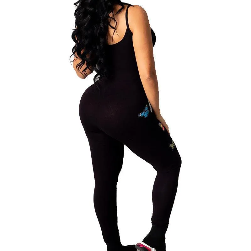 Printed Butterfly Pattern Yoga Sexy Hip-Lifting Sling Jumpsuit