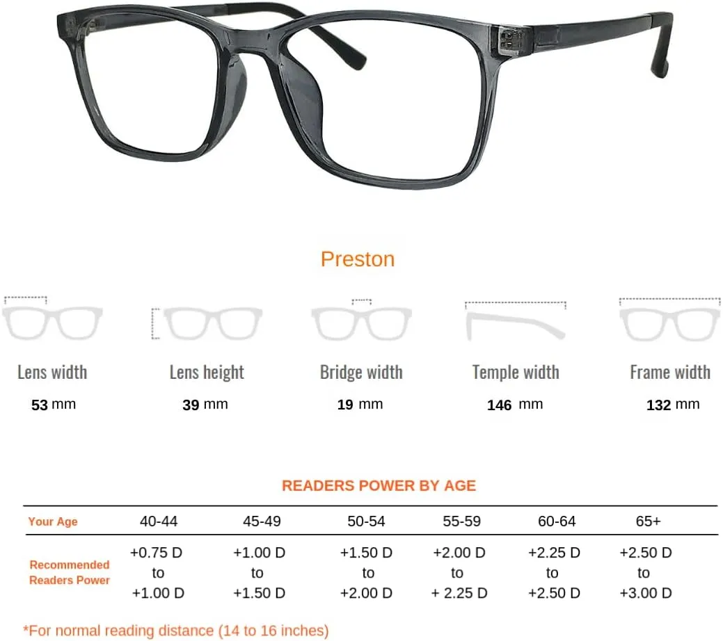 ProEyes Preston, Progressive Blue Light Blocking Readers, 0 Strength on Top Lens, Lightweight, Flexible, Durable