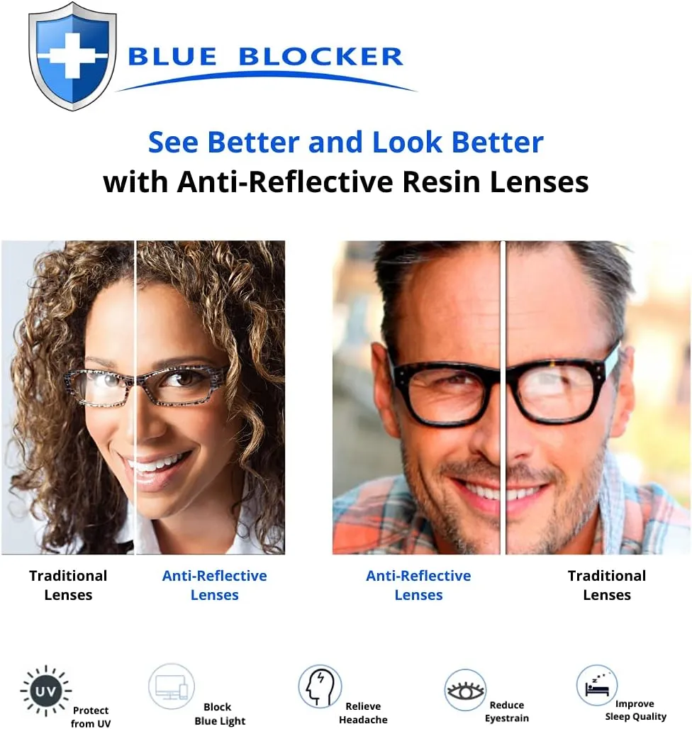 ProEyes Preston, Progressive Blue Light Blocking Readers, 0 Strength on Top Lens, Lightweight, Flexible, Durable
