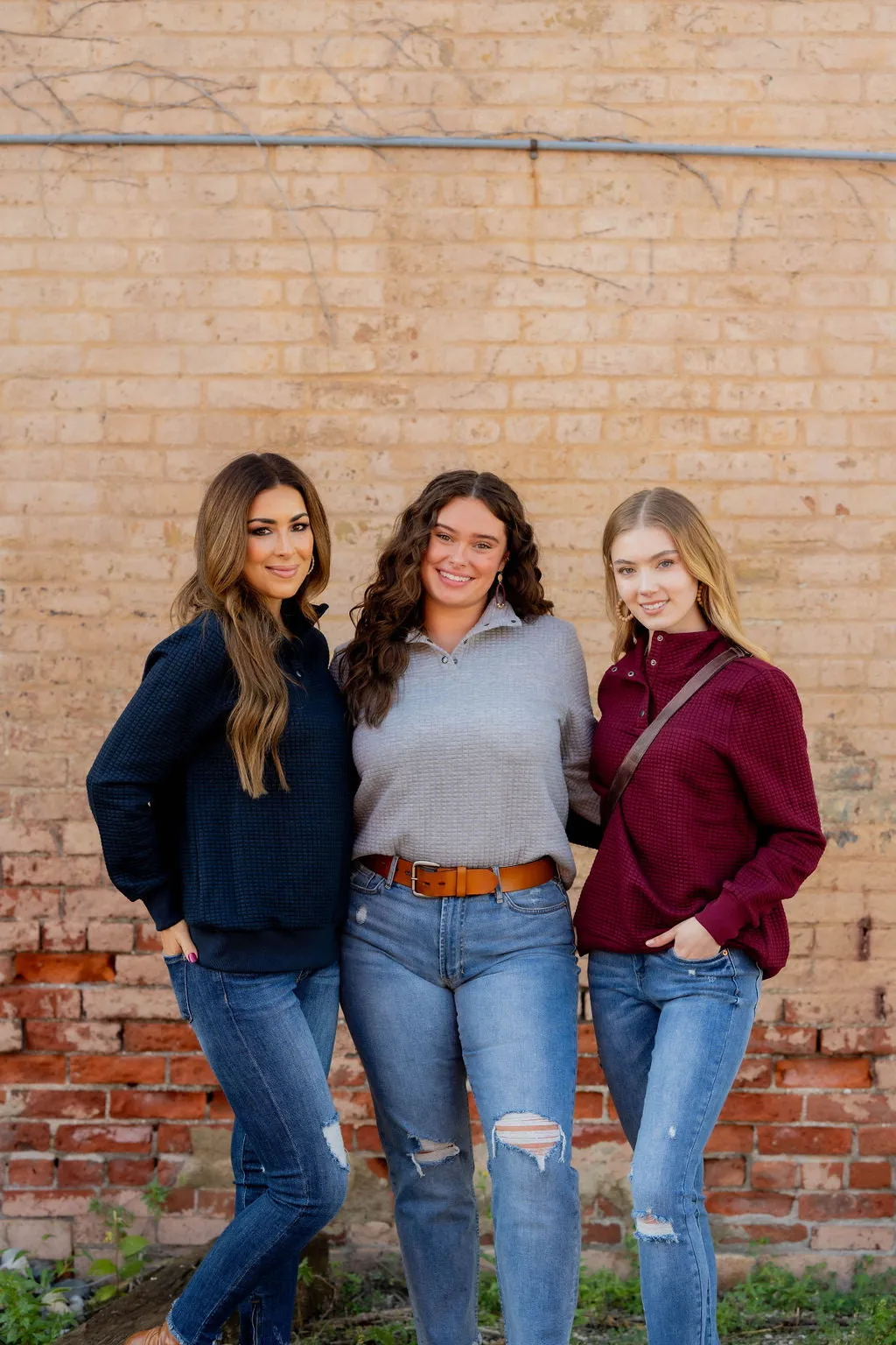 Quilted Button Accent Pullover