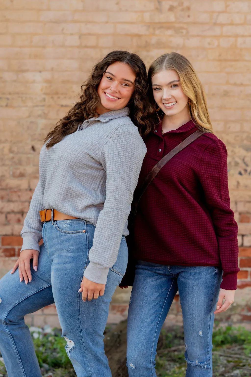 Quilted Button Accent Pullover