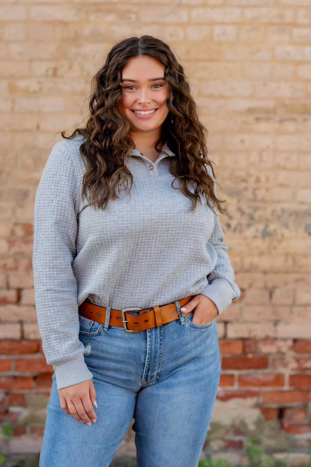 Quilted Button Accent Pullover